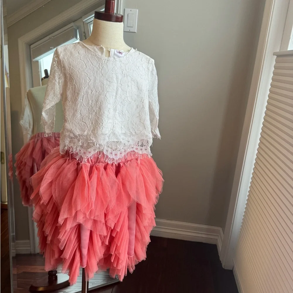 Boutique Brand | 2 Piece | Lace 3/4 Sleeved Blouse and Ruffle Midi Skirt | 3T